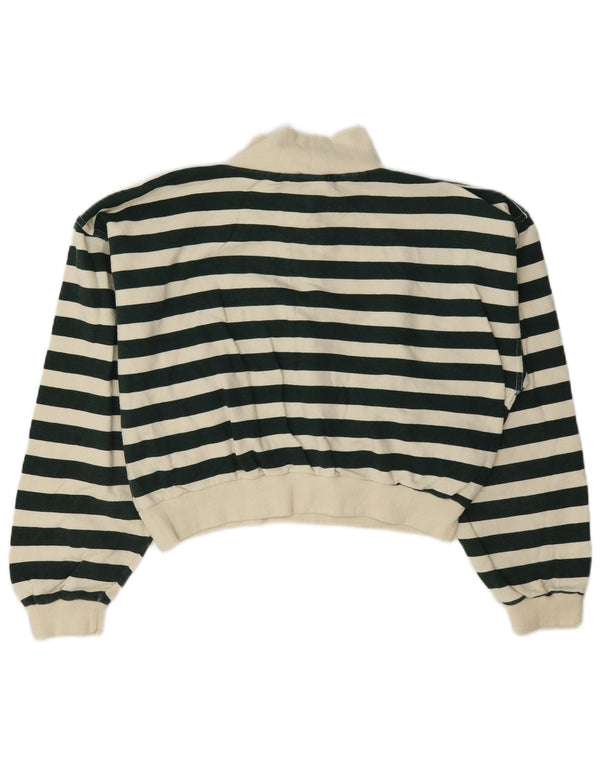 Damska bluza z kapturem w stylu vintage, z zamkiem błyskawicznym, UK 12, średnie zielone paski