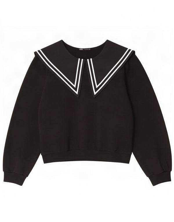 Damska bluza Zara Crop Sweter UK 12, średnia, czarna bawełniana w paski