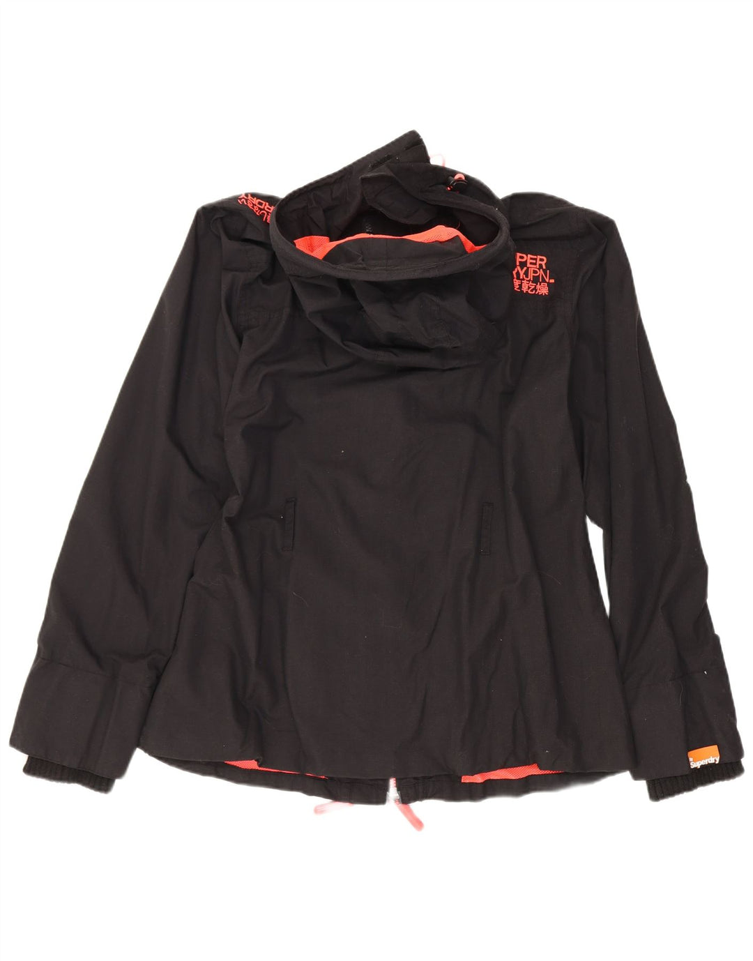 Damska kurtka przeciwdeszczowa z kapturem Superdry The Windmac UK 36, mała, czarna, z poliestru