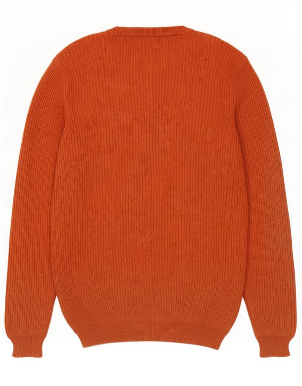 Męski sweter Zara z okrągłym dekoltem, duży, pomarańczowy, bawełniany