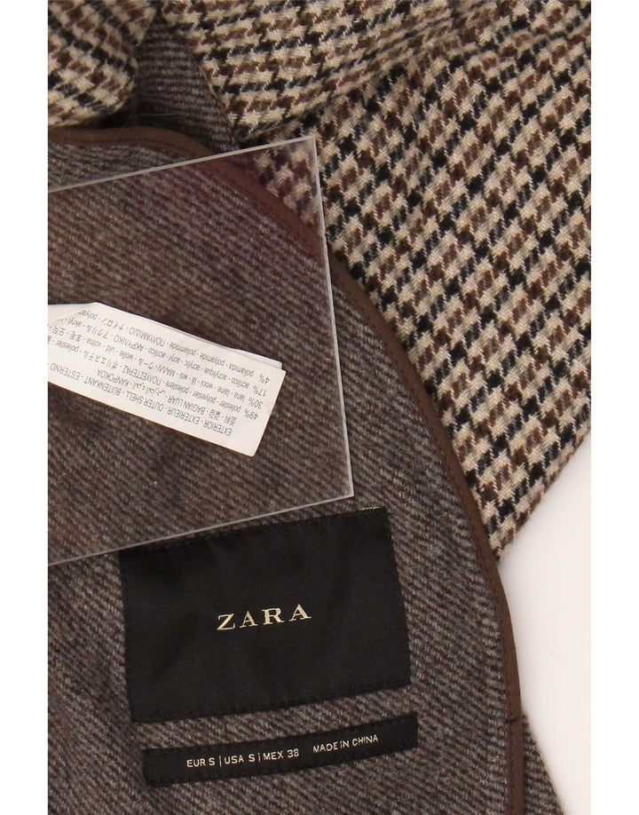 Zara Płaszcz męski UK 36 Small Brown Houndstooth Poliester