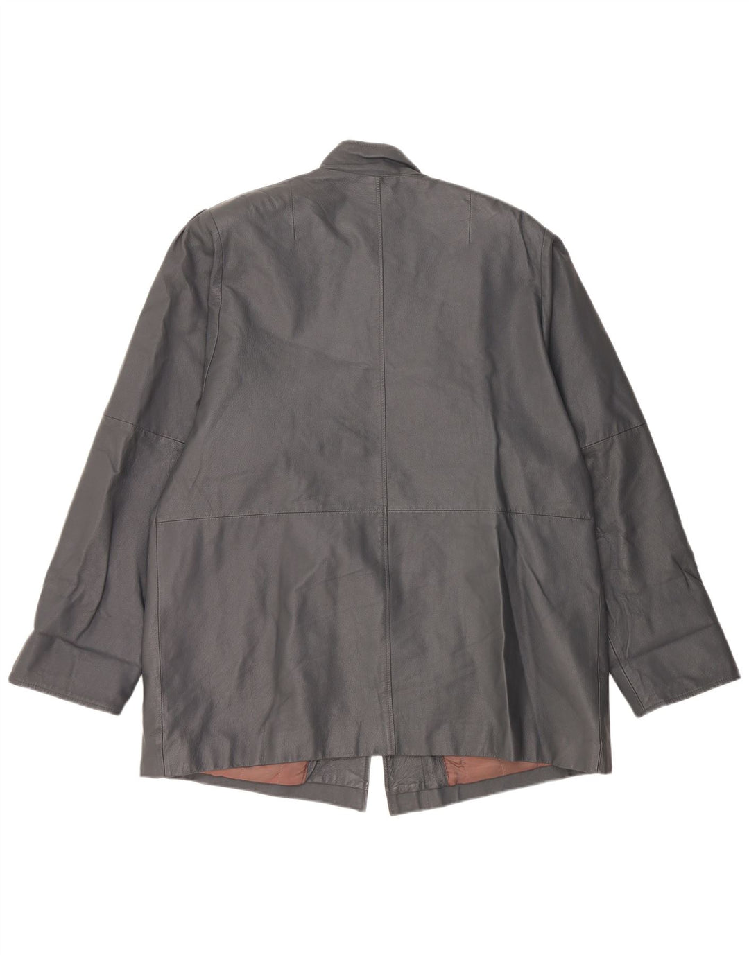 Vintage damski płaszcz skórzany oversize UK 18 XL szara skóra