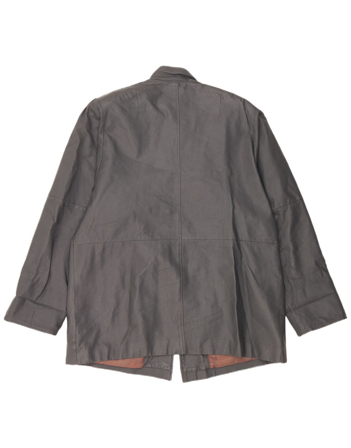 Vintage damski płaszcz skórzany oversize UK 18 XL szara skóra
