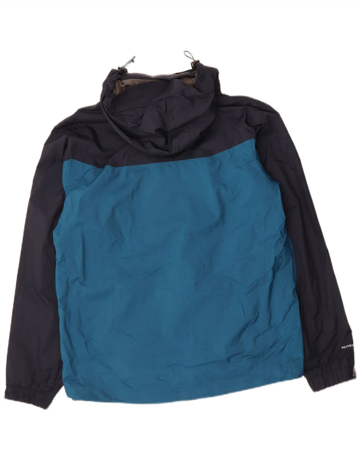 EDDIE BAUER Mens Hooded Rain Jacket UK 38 Medium Blue Colourblock