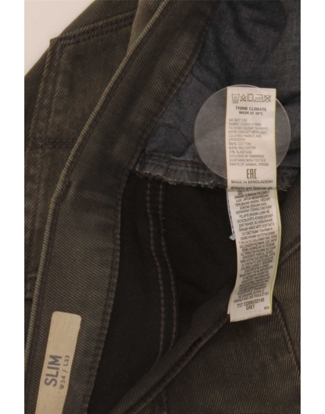 Marks & Spencer Męskie jeansy slim W34 L33 Szara bawełna