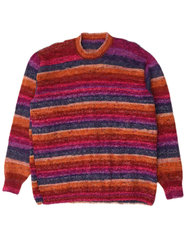 Sweter damski w stylu vintage z okrągłym dekoltem UK 16, duże, wielokolorowe paski