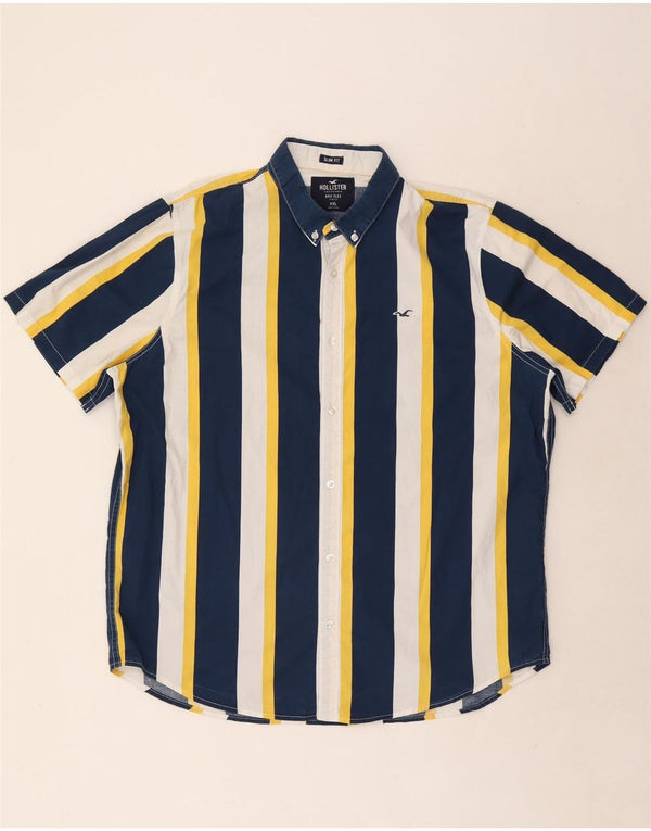 Męska koszula slim fit z krótkim rękawem Hollister, bawełniana w niebieskie paski 2XL