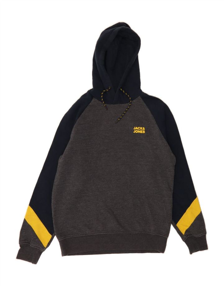 JACK & JONES Mens Hoodie Jumper Medium Grey Colourblock Polyester Vintage Jack & Jones and Second-Hand Jack & Jones from Messina Hembry 