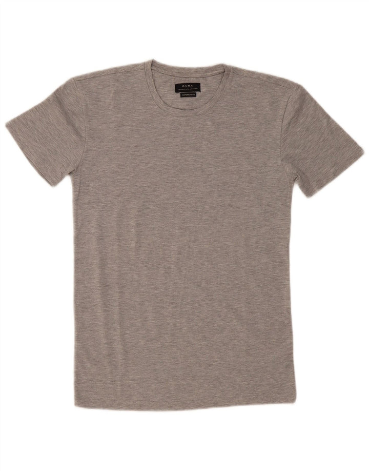 Męski T-shirt Zara Super Slim Fit, mały, szary nakrapiany