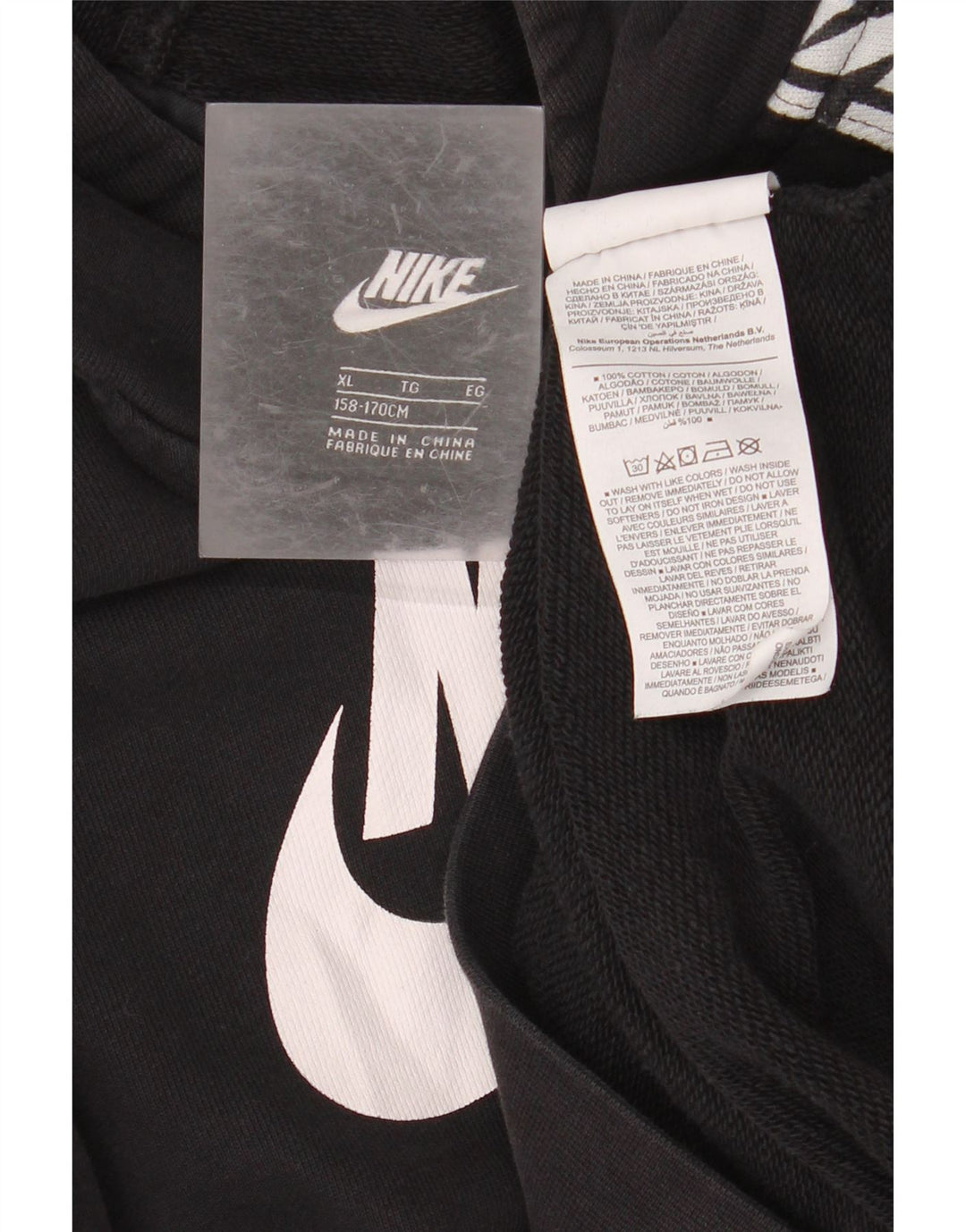 Chłopięcy sweter z kapturem NIKE z grafiką, 13-14 lat XL, czarny, bawełniany