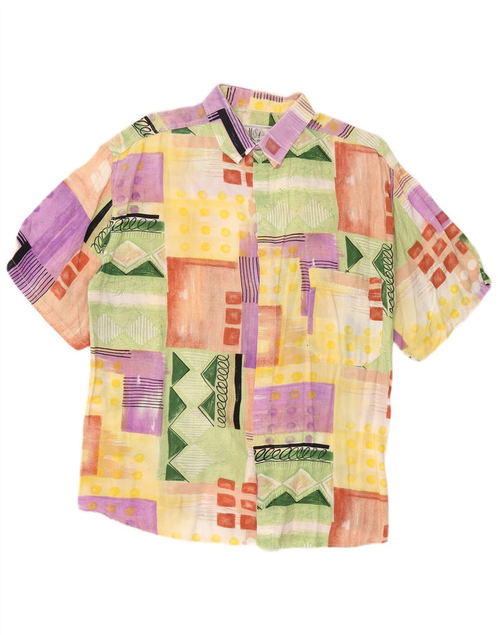 Koszula męska z krótkim rękawem w stylu VINTAGE, średniej wielkości wielobarwny patchwork