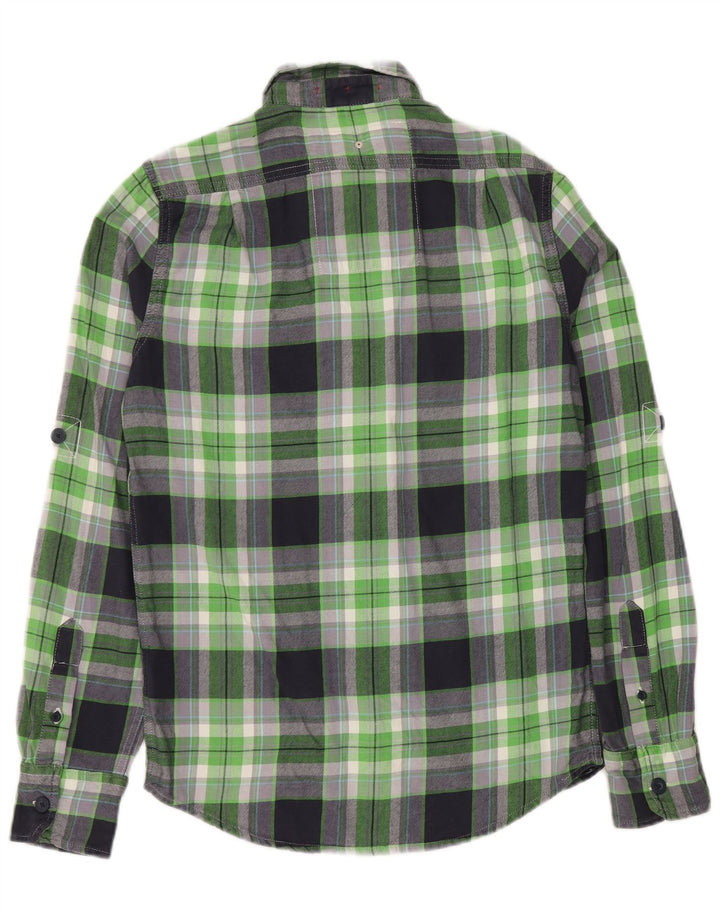 SUPERDRY Męska koszula flanelowa w małą zieloną kratkę, bawełniana