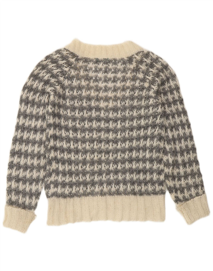 Sweter damski Benetton z dekoltem w kształcie litery V, UK 14, średni szary w pepitkę