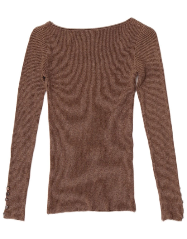 Damski top Zara z długim rękawem UK 4 XS, brązowa bawełna