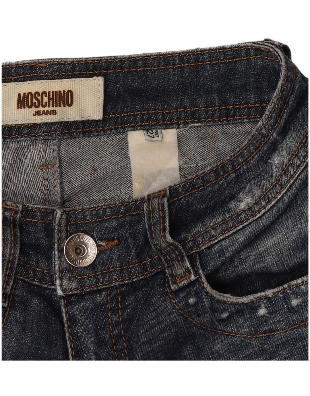 Damskie dżinsy rurki Moschino w trudnej sytuacji W27 L34 niebieskie
