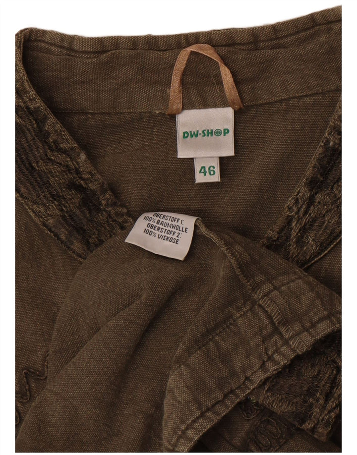 DW-Shop Damska marynarka zapinana na 4 guziki IT 46, duża, khaki, bawełniana w kwiaty