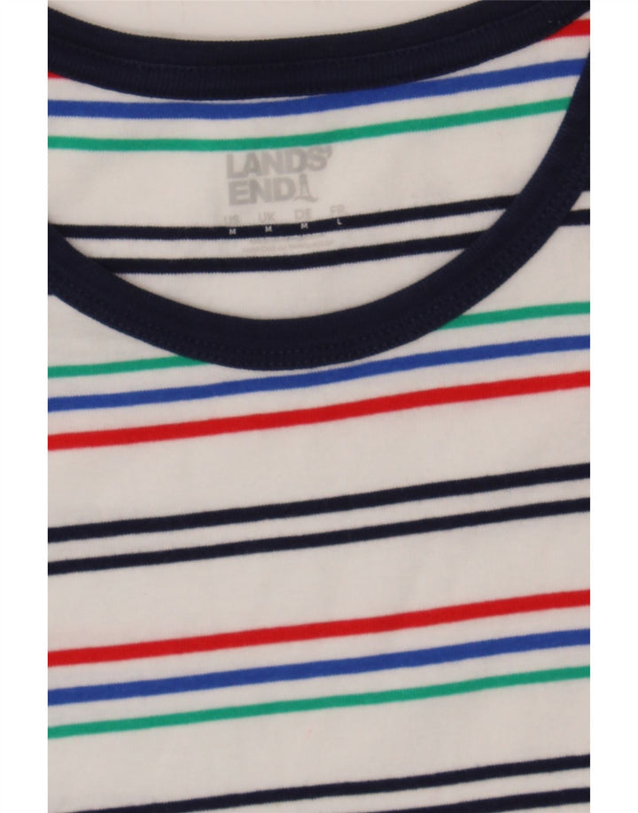 LANDS END Womens T-Shirt Top UK 12 Medium White Striped Cotton Vintage Lands End and Second-Hand Lands End from Messina Hembry 