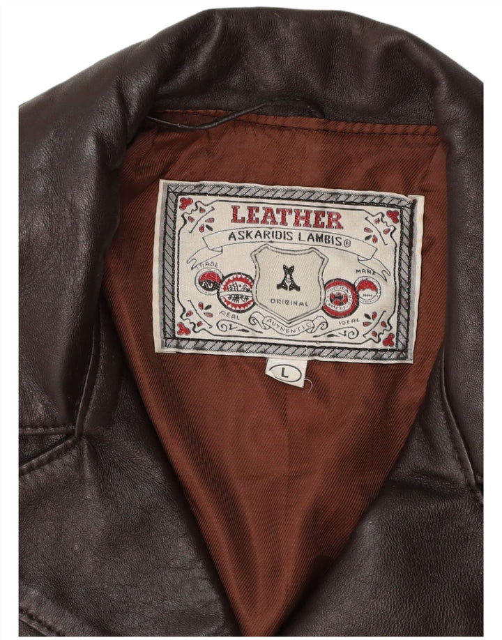 VINTAGE Womens Leather Jacket UK 14 Large Brown Leather