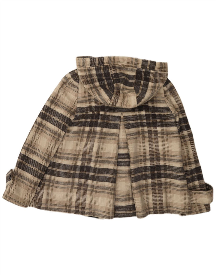 Zara Damski krótki płaszcz z kapturem i podwójnymi piersiami UK 16 w dużą beżową kratę