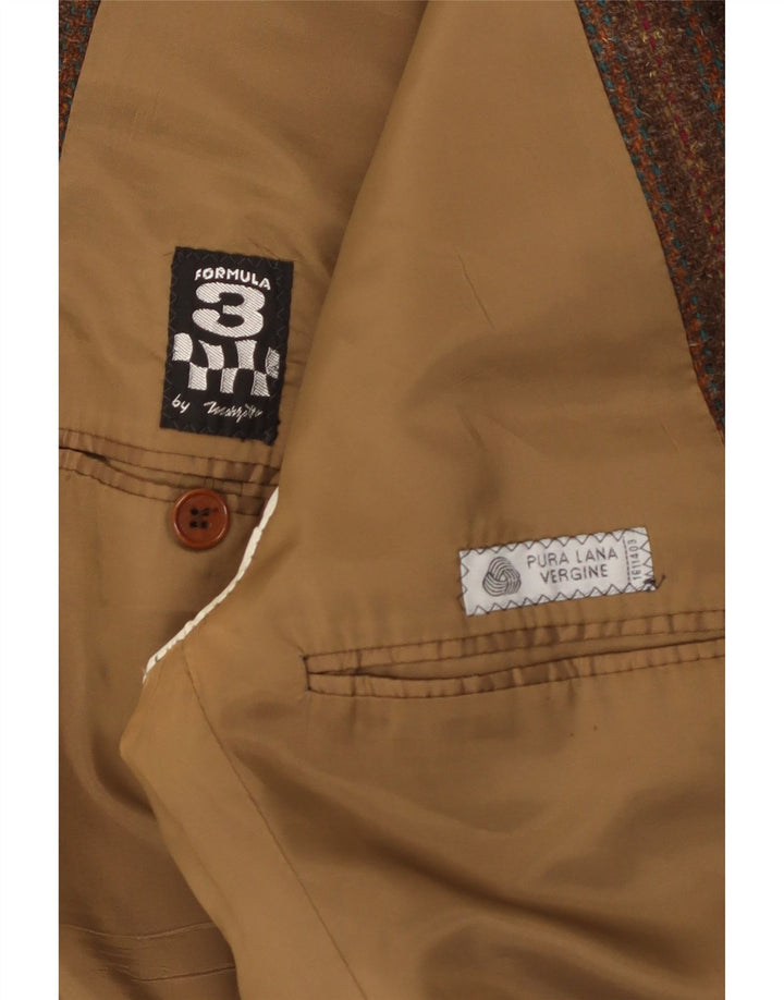 Marzotto Męska marynarka zapinana na 2 guziki UK 36 W małe brązowe paski z dziewiczej wełny