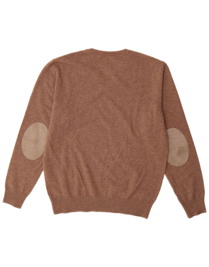 Męski sweter Burlington z dekoltem w kształcie litery V, duży, brązowy, z dziewiczej wełny