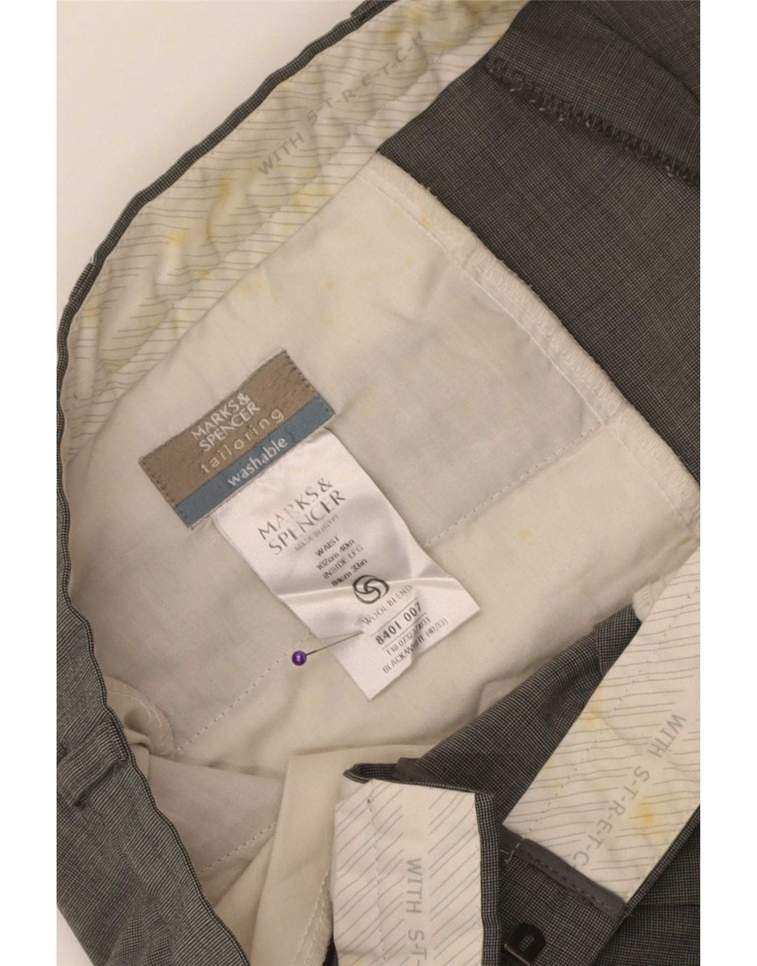 Męskie spodnie garniturowe Marks & Spencer W40 L33, czarny poliester