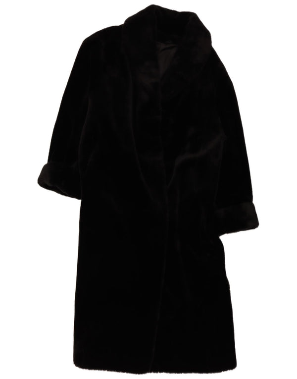 Vintage damski płaszcz ze sztucznego futra typu oversize UK 14/16, duży czarny modal