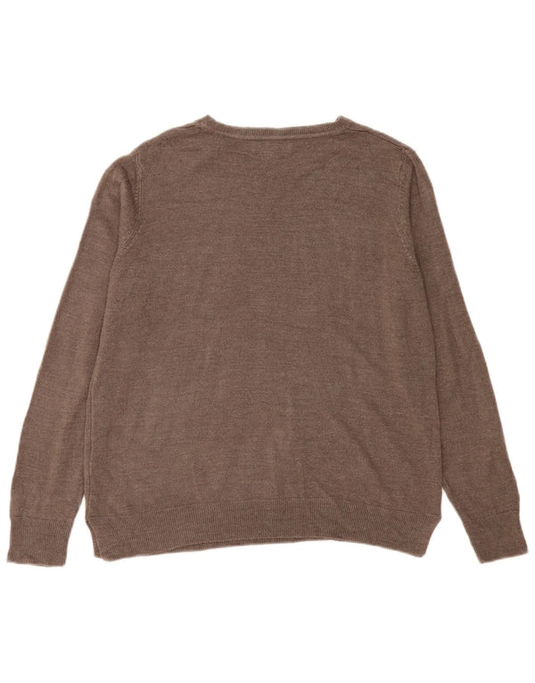 Marks & Spencer Damski sweter z dekoltem w łódkę UK 14, duży, brązowy akryl