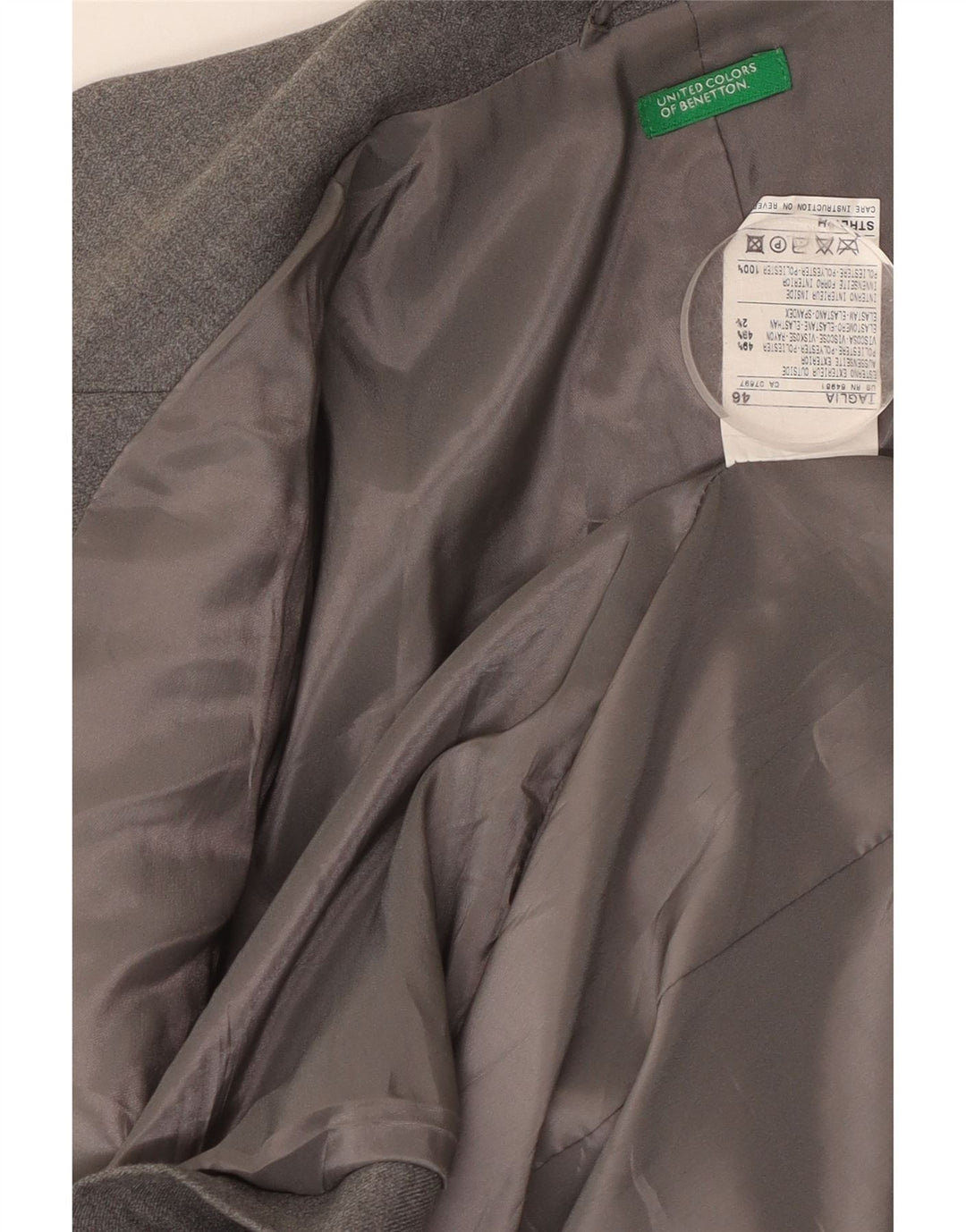 BENETTON Womens 1 Button Blazer Jacket IT 46 Large Grey Polyester