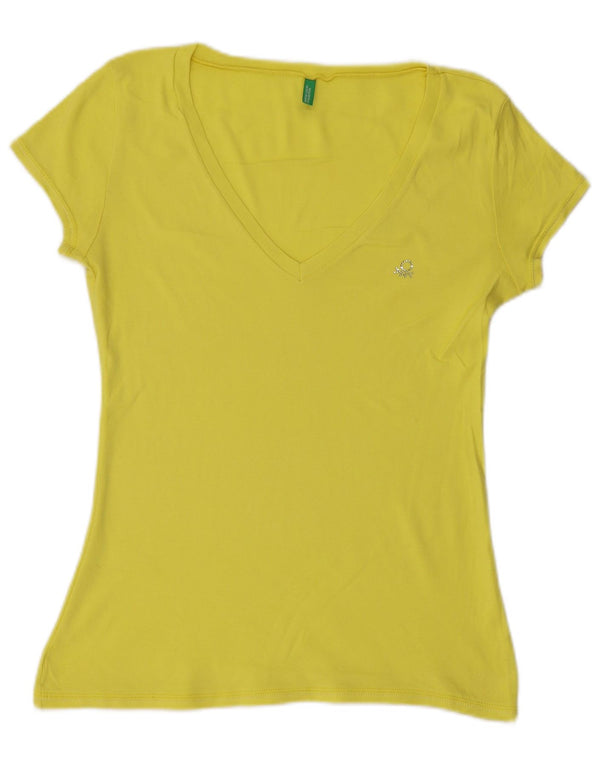 T-shirt damski Benetton Top UK 10 mały żółty