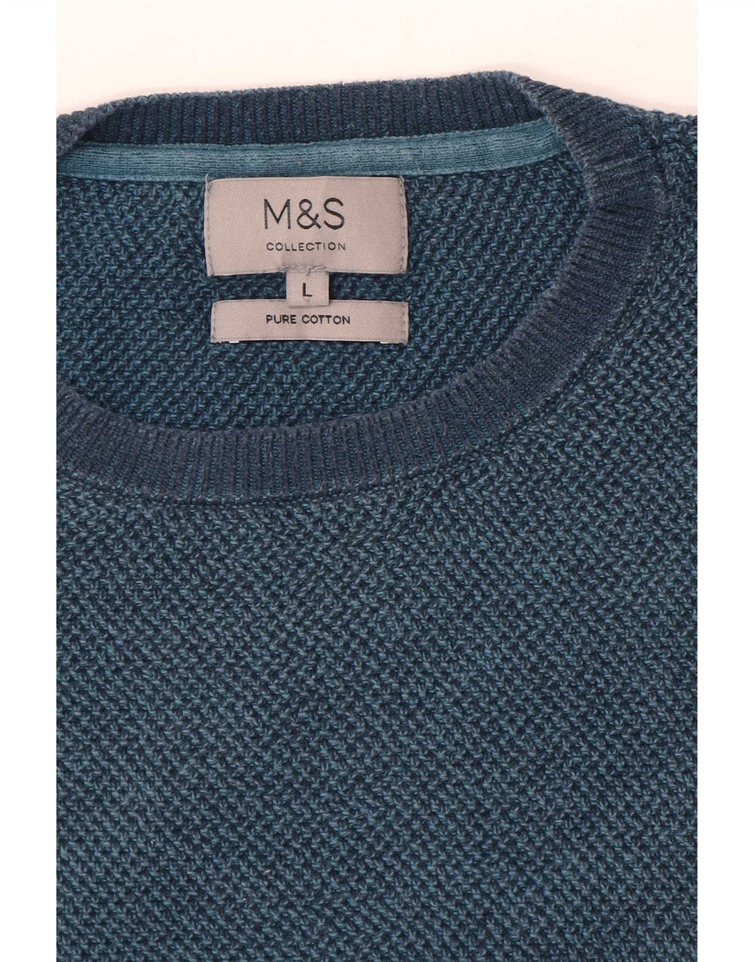 Marks & Spencer Męski sweter z okrągłym dekoltem, duży, niebieski, bawełniany