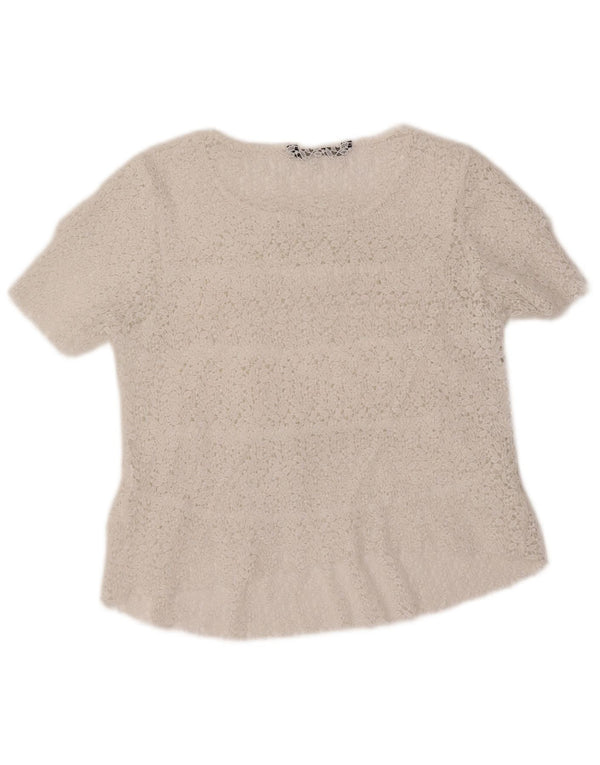 Damska krótka bluzka ZARA UK 12, średnia, biała w kwiaty