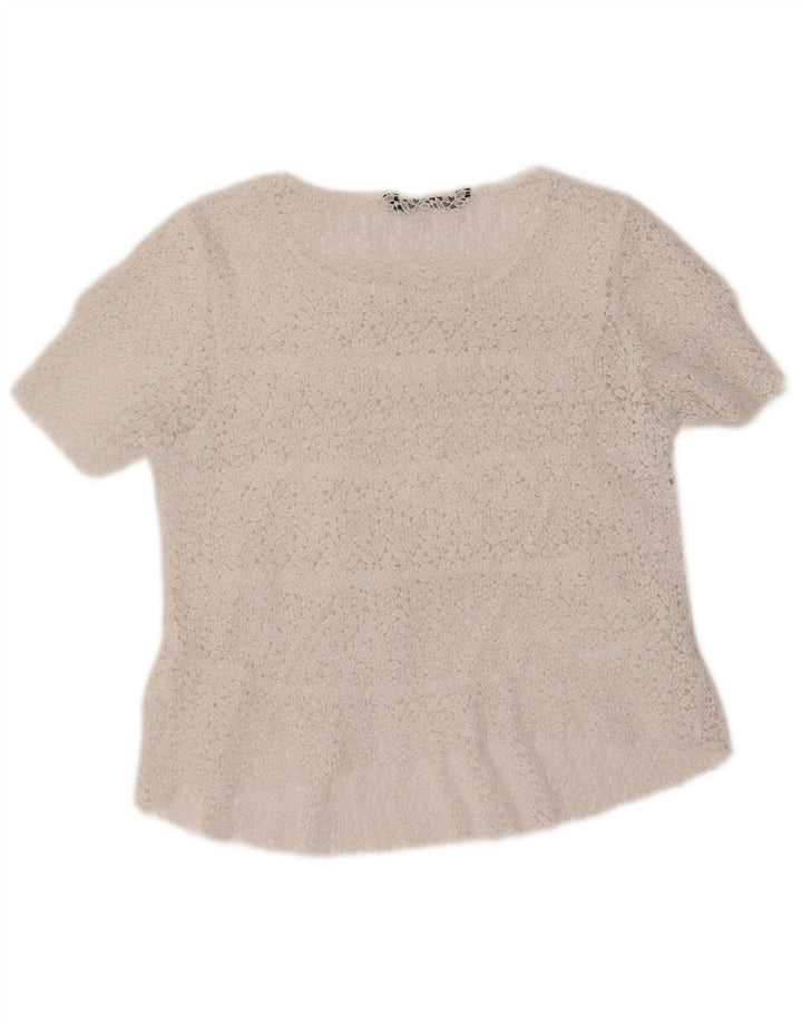 Damska krótka bluzka ZARA UK 12, średnia, biała w kwiaty