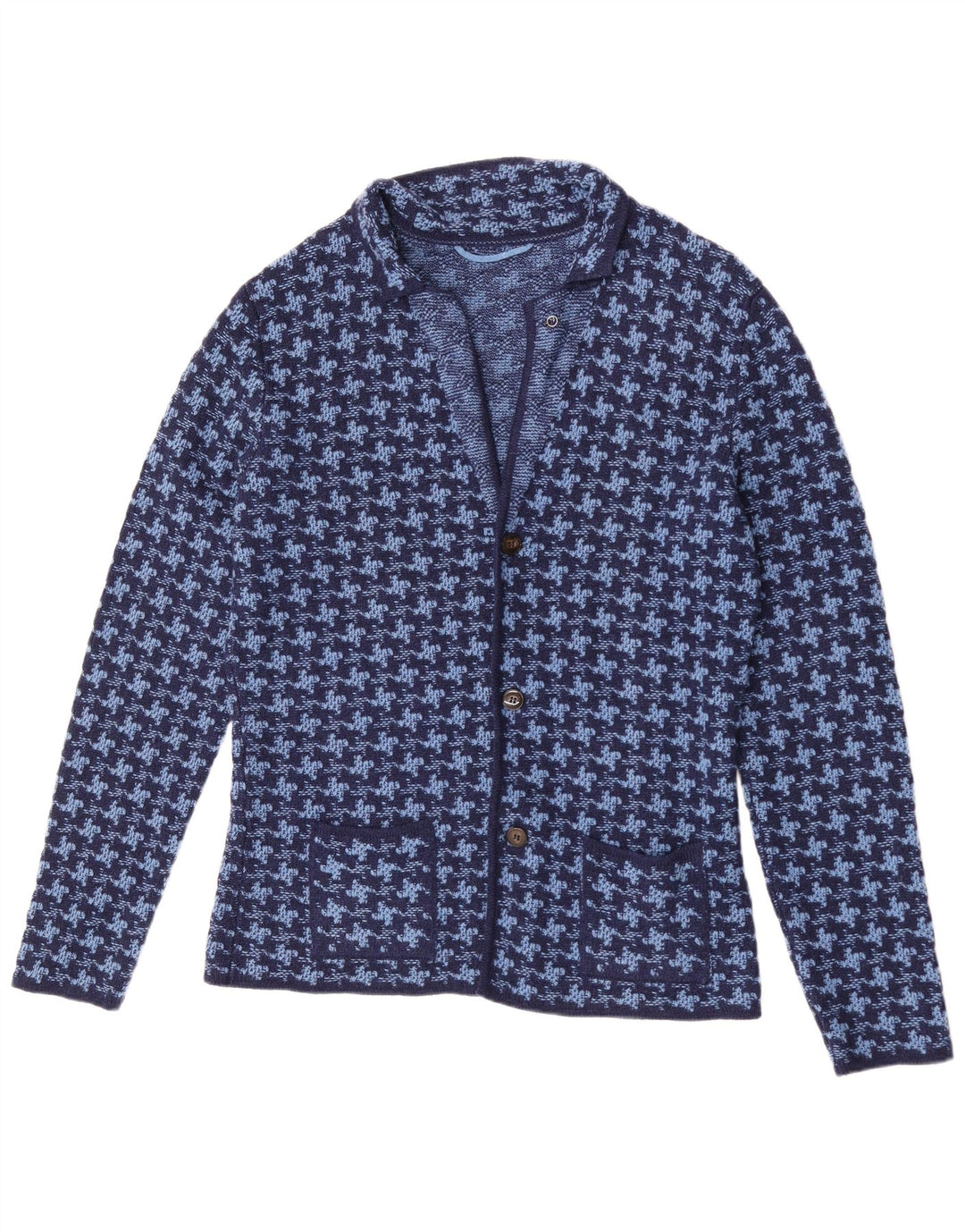 Vintage męski sweter kardigan IT 50 średni niebieski wełniany w pepitkę