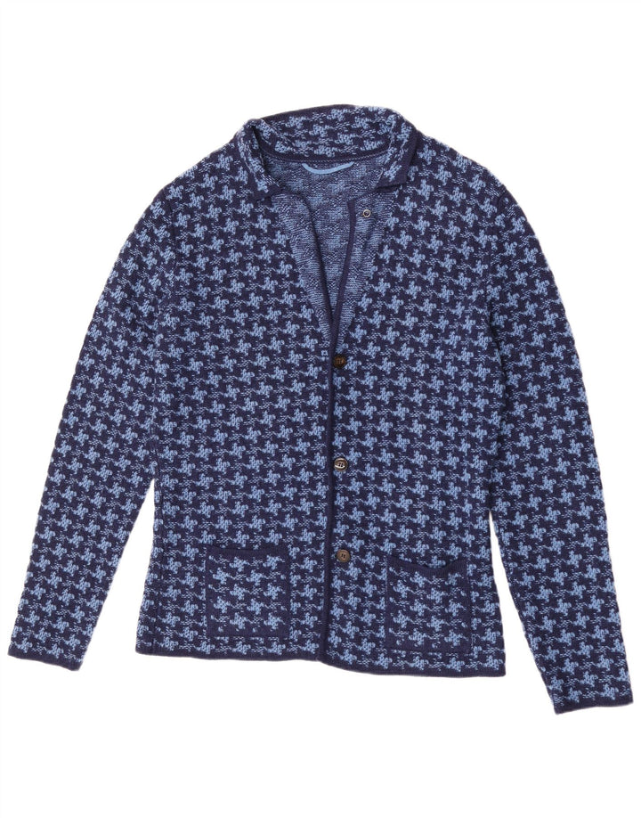 Vintage męski sweter kardigan IT 50 średni niebieski wełniany w pepitkę