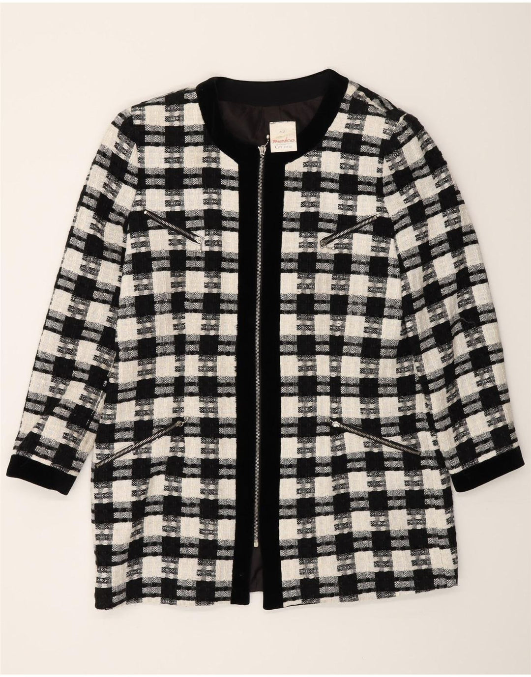 Damska marynarka Meico Longline EU 42, duża, czarna, poliester w kratę