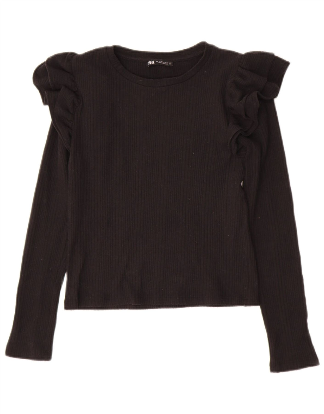 ZARA Womens Crop Top Long Sleeve UK 8 Small Black