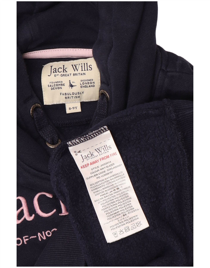 JACK WILLS Dziewczęcy sweter z kapturem i grafiką, 8-9 lat, granatowy, bawełniany