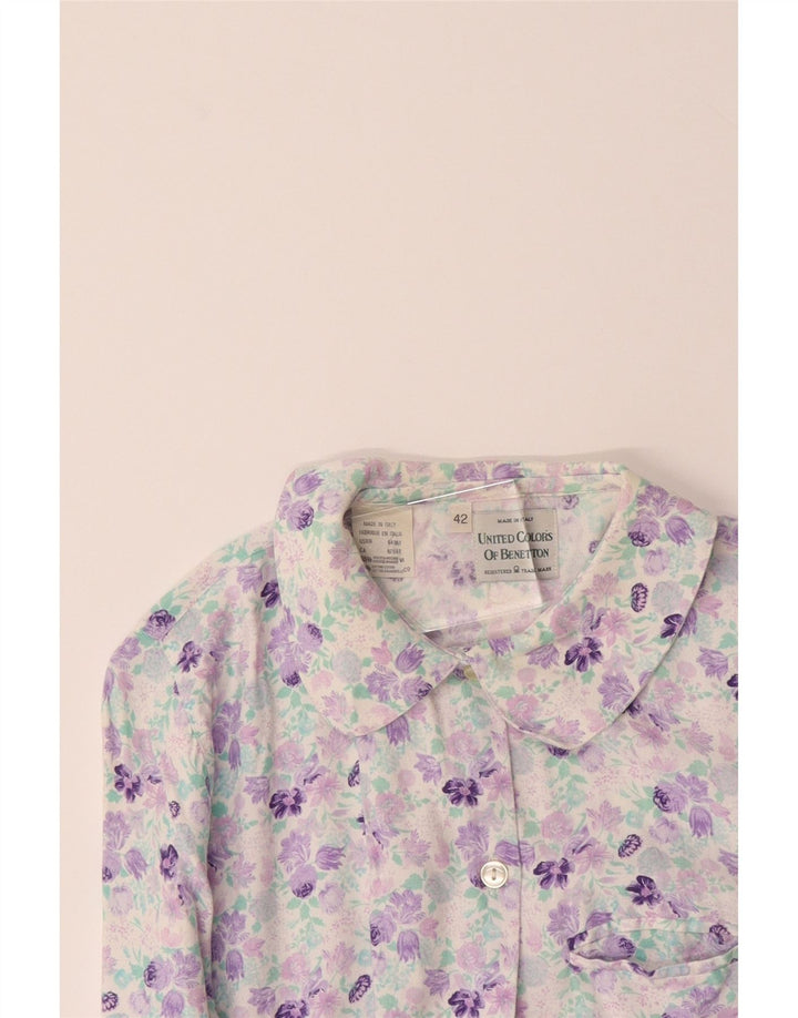 BENETTON Womens Shirt IT 42 Medium Purple Floral Viscose Vintage Benetton and Second-Hand Benetton from Messina Hembry 