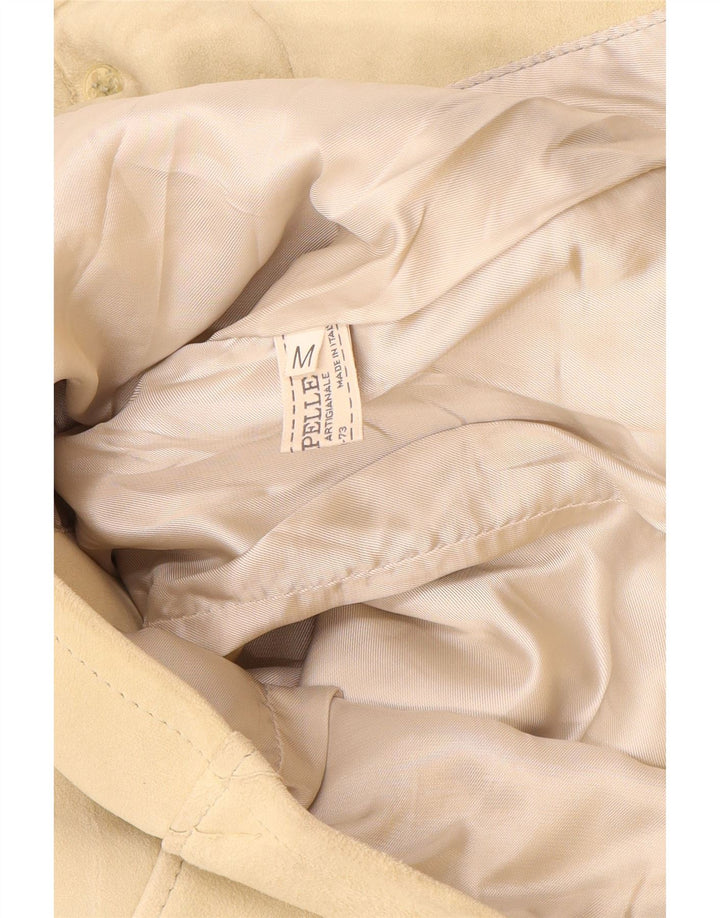 Vintage damska zamszowa kurtka UK 12, średnia beżowa skóra