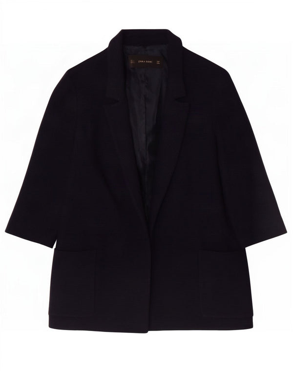 Zara Womens Oversized 3/4 Sleeve Open Blazer Jacket UK 10 Small Navy Blue