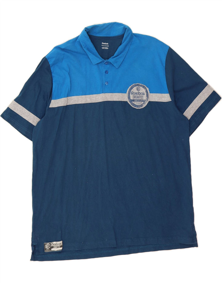REEBOK Mens Polo Shirt 2XL Blue Colourblock Cotton Vintage Reebok and Second-Hand Reebok from Messina Hembry 