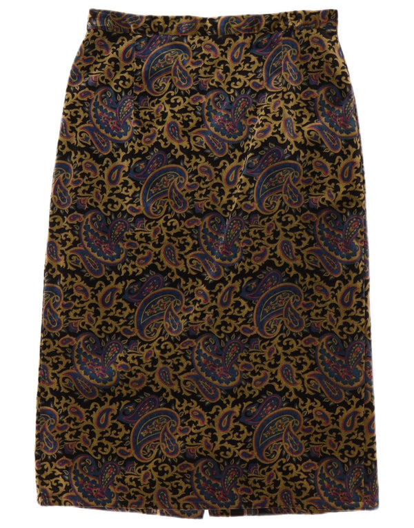 Vintage damska aksamitna spódnica midi z wysokim stanem W24 XS wielobarwna paisley