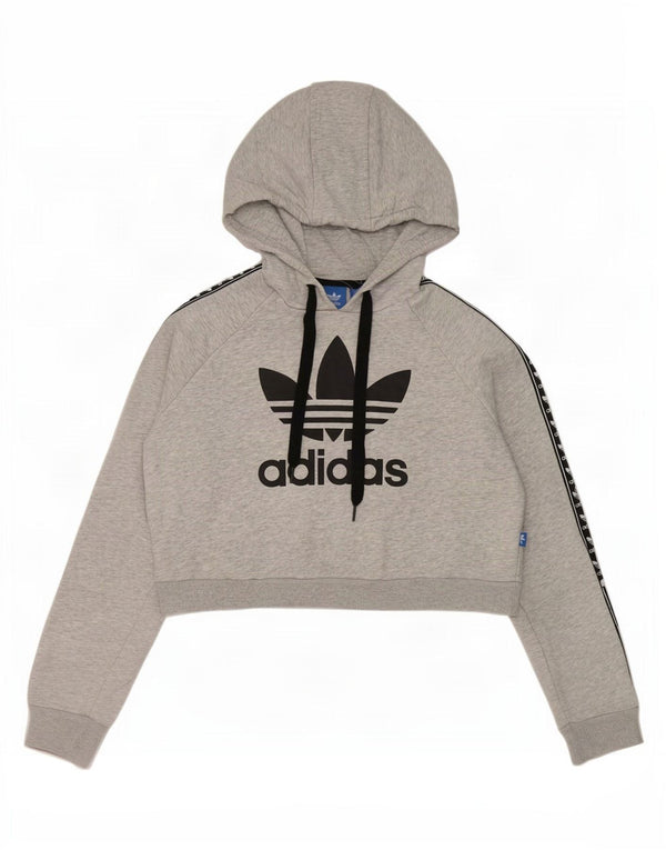 Damska bluza z kapturem Adidas Crop Graphic UK 12 Medium Grey Colorblock