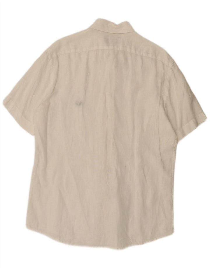 Koszula męska z krótkim rękawem Fred Perry, średnia biała lniana