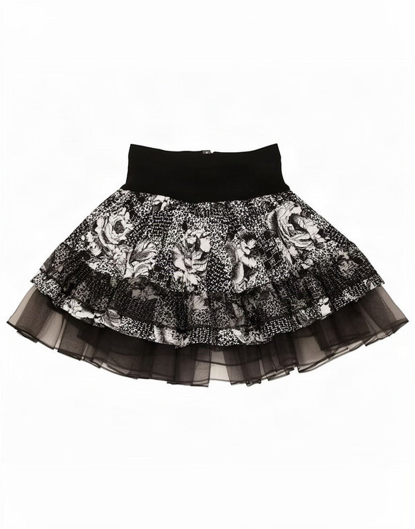 Vintage damska spódnica Tutu mała W26 czarna kwiatowa wiskoza