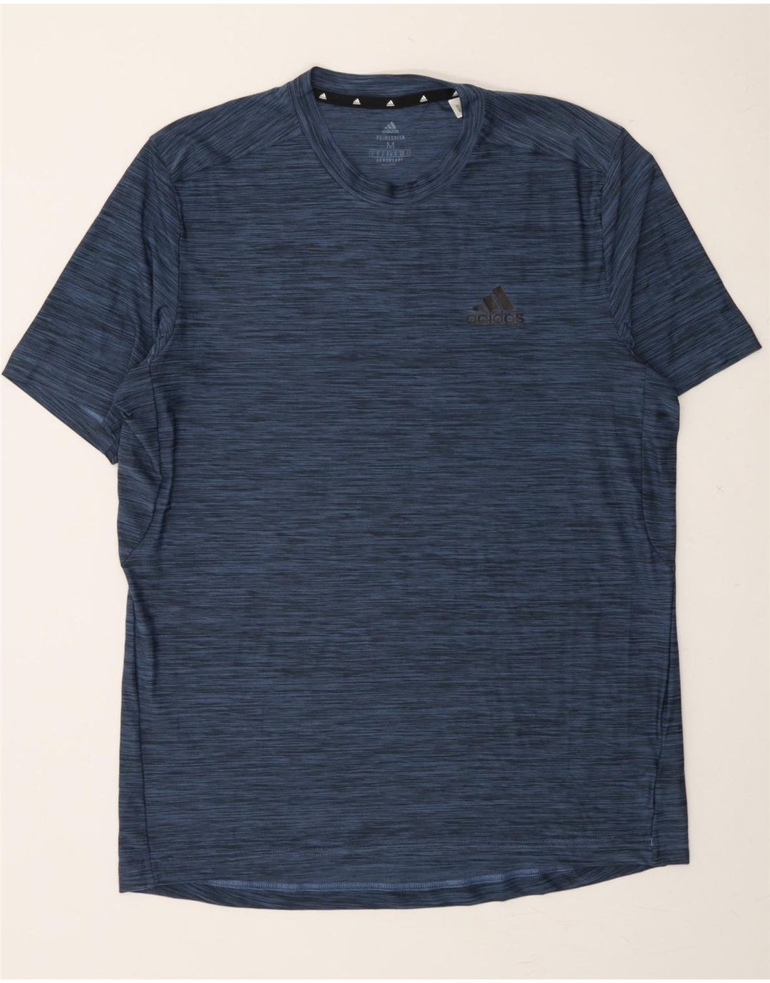 ADIDAS Mens Aeroready T-Shirt Top Medium Navy Blue Striped Polyester Vintage Adidas and Second-Hand Adidas from Messina Hembry 