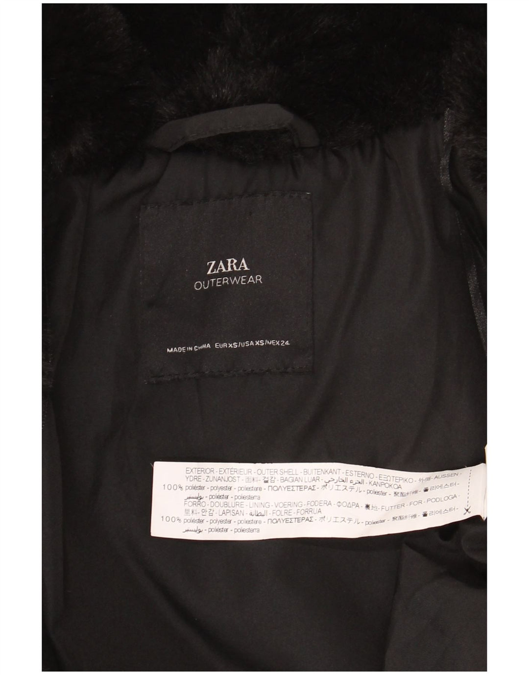 Damska kurtka ze sztucznego futra Zara UK 6 XS, czarny poliester