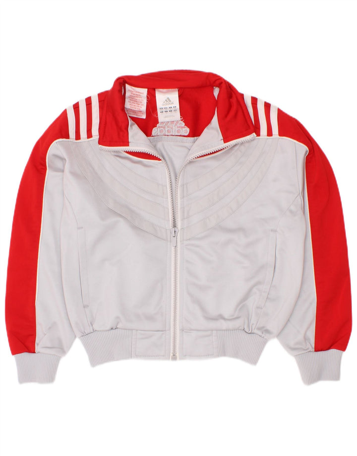 Chłopięca kurtka dresowa Adidas z grafiką, 5-6 lat, szara, z blokami kolorów
