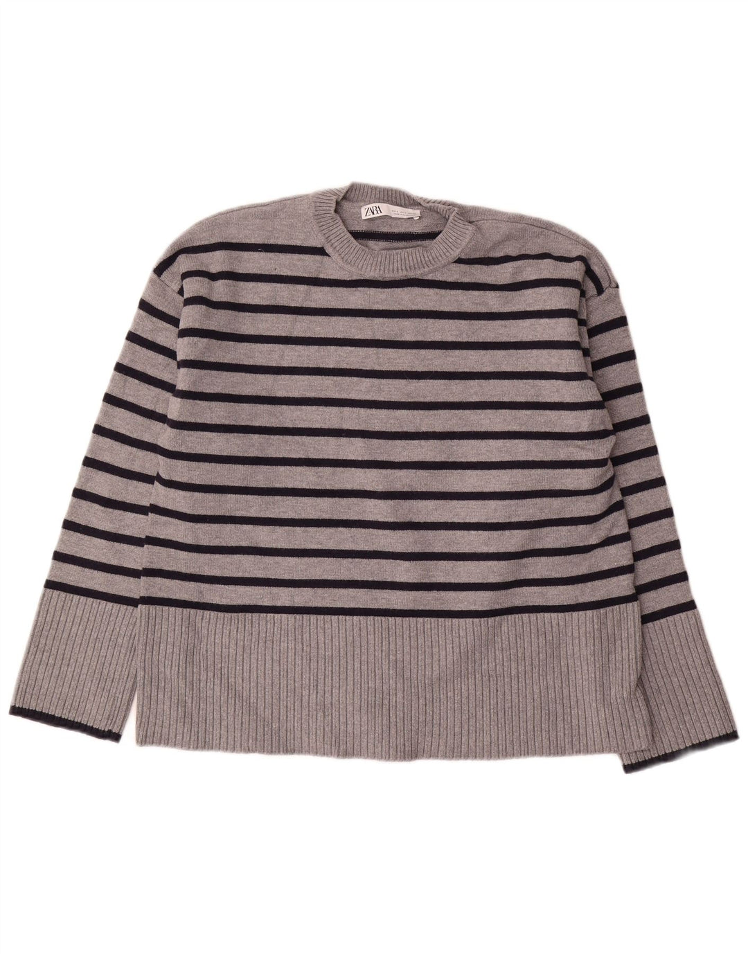 Damski sweter oversize Zara z okrągłym dekoltem UK 10 w małe szare paski